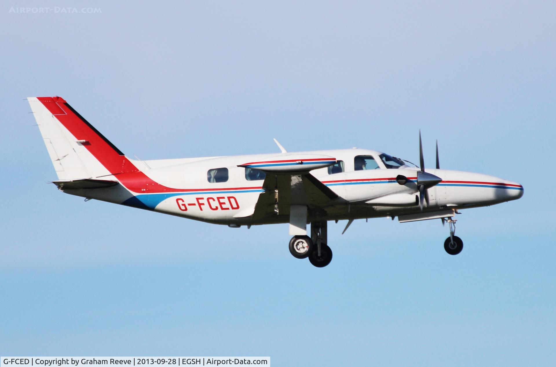 G-FCED, 1981 Piper PA-31T2-620 Cheyenne IIXL C/N 31T-8166013, About to land on 09.