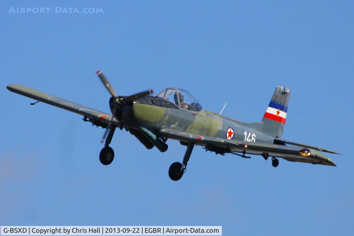 G-BSXD, 1977 Soko P-2 Kraguj C/N 030, at Breighton's Heli Fly-in, 2013