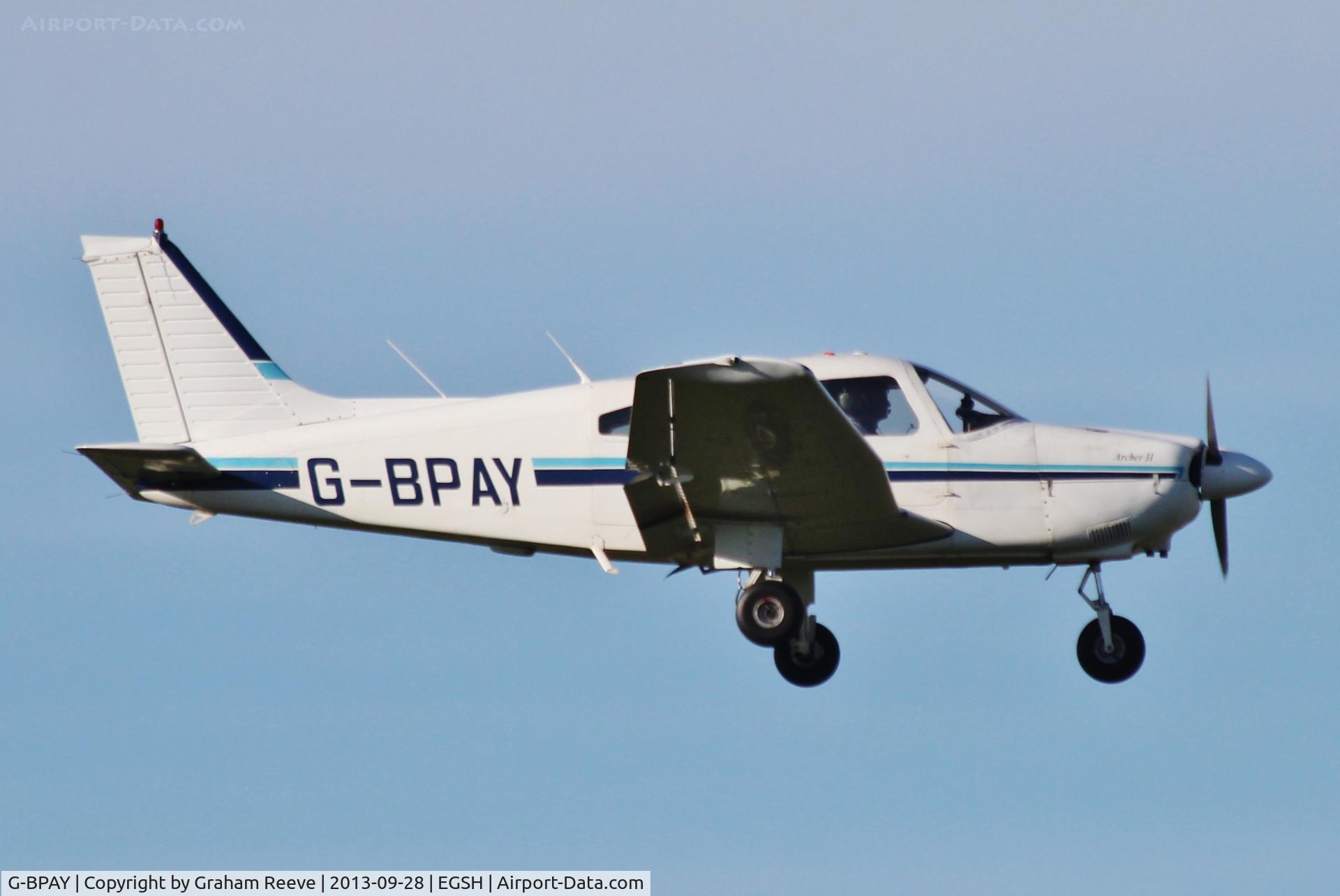 G-BPAY, 1980 Piper PA-28-181 Cherokee Archer II C/N 28-8090191, About to land at Norwich.