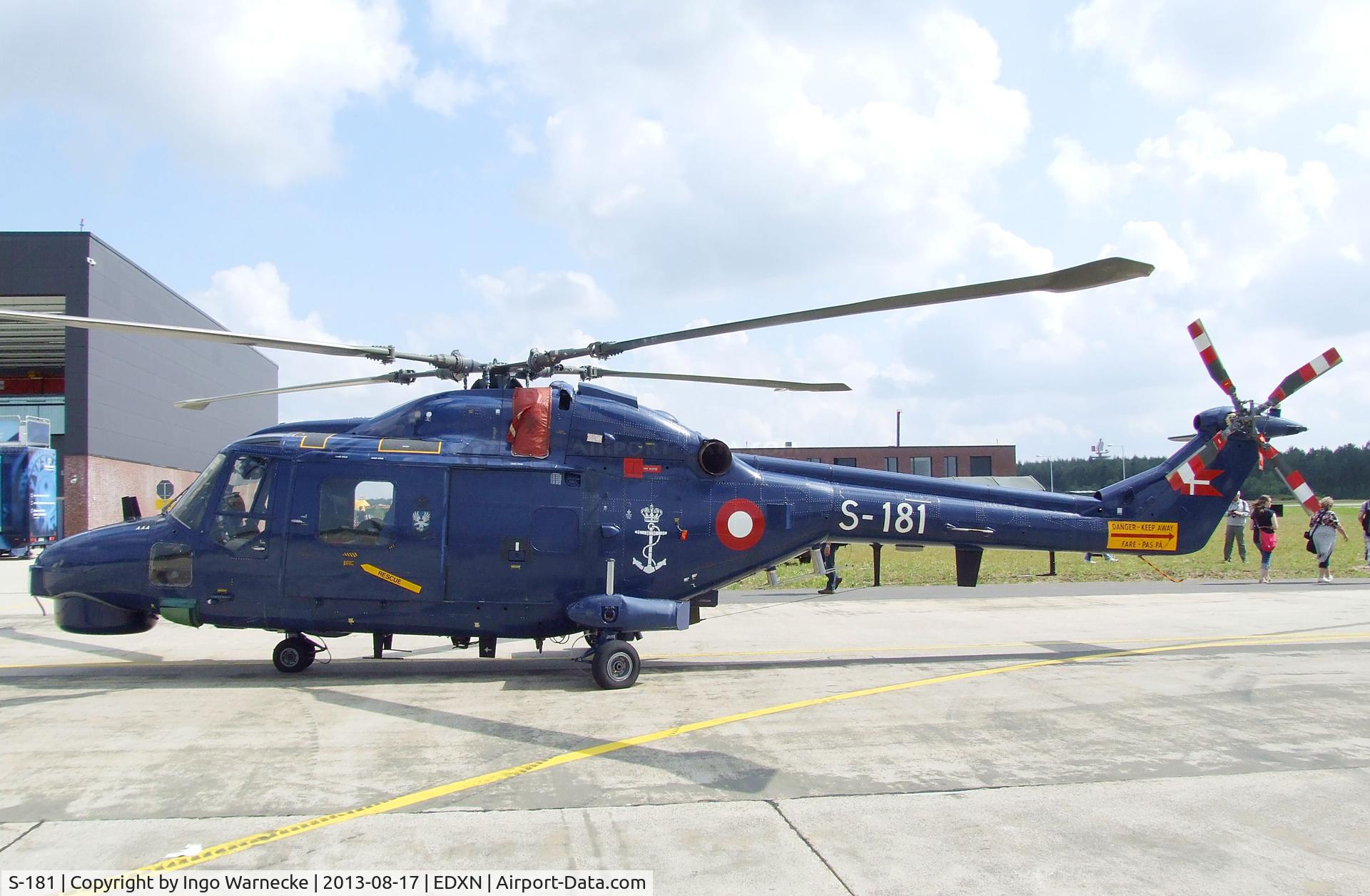 S-181, Westland Super Lynx Mk.90B C/N 411, Westland Super Lynx Mk90B of the Danish Air Force (Flyvevabnet) at the Spottersday of the Nordholz Airday 2013 celebrationg 100 Years of German Naval Aviation at Nordholz Naval Aviation Base