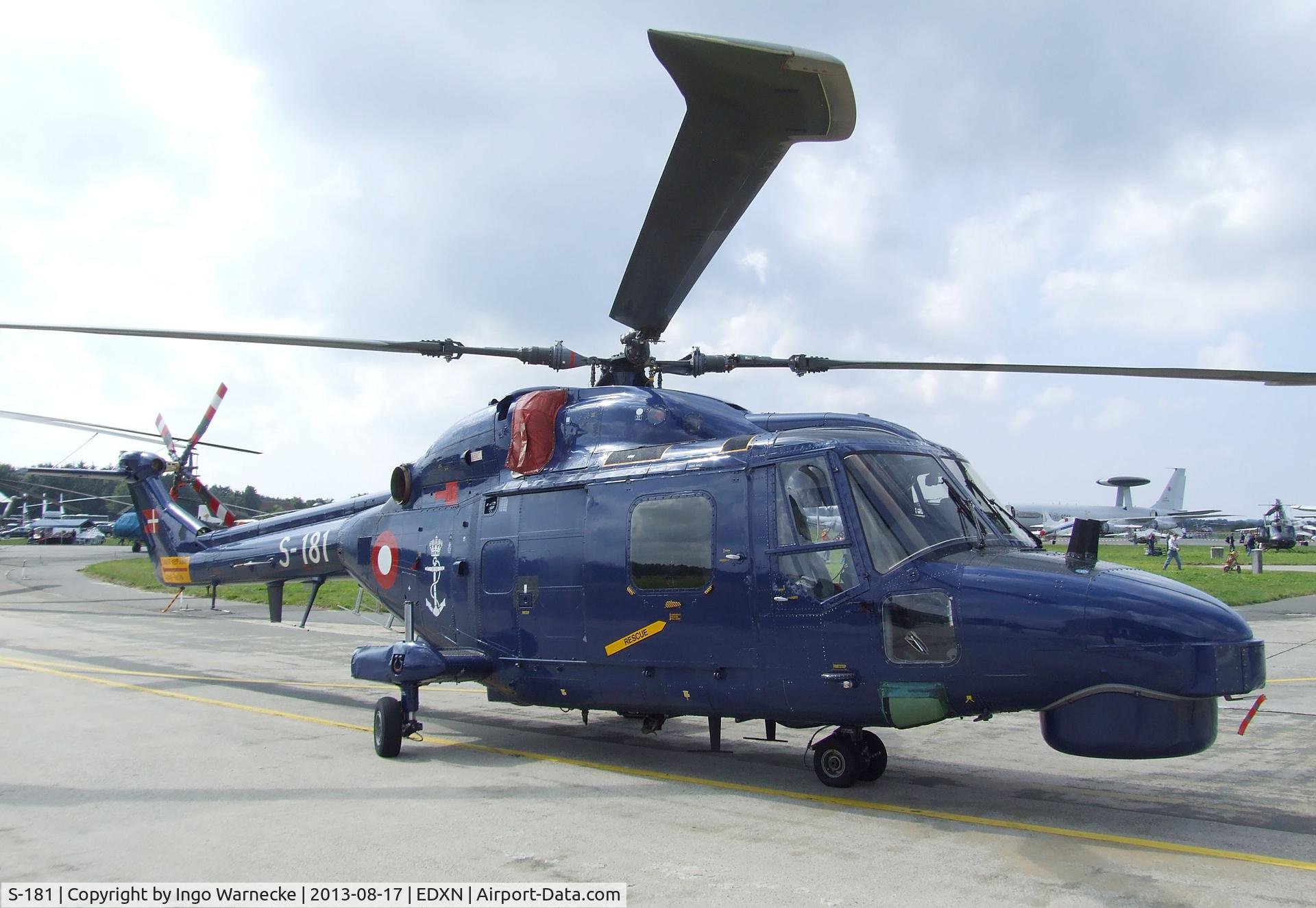 S-181, Westland Super Lynx Mk.90B C/N 411, Westland Super Lynx Mk90B of the Danish Air Force (Flyvevabnet) at the Spottersday of the Nordholz Airday 2013 celebrationg 100 Years of German Naval Aviation at Nordholz Naval Aviation Base