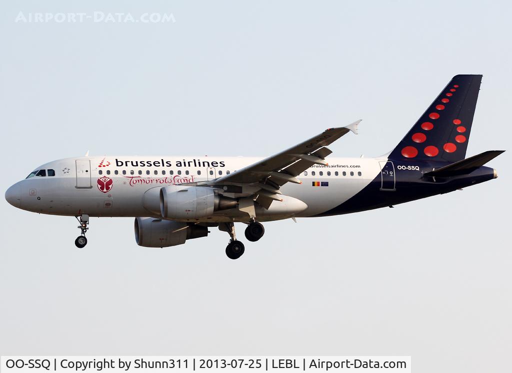 OO-SSQ, 2009 Airbus A319-112 C/N 3790, Landing rwy 25R with additional 'Tomorrowland' titles