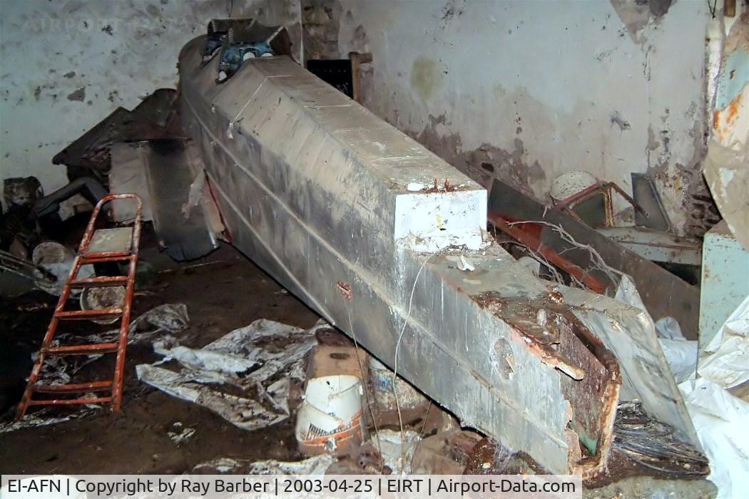 EI-AFN, British Aircraft Manufacturing Company Ltd BA Swallow 2 C/N 485, B.A.Swallow II [485] Rathcoole~EI 25/04/2003. All that remains in the back of a cow shed. Damaged beyond repair and all usable parts used to rebuild EI-AFF.