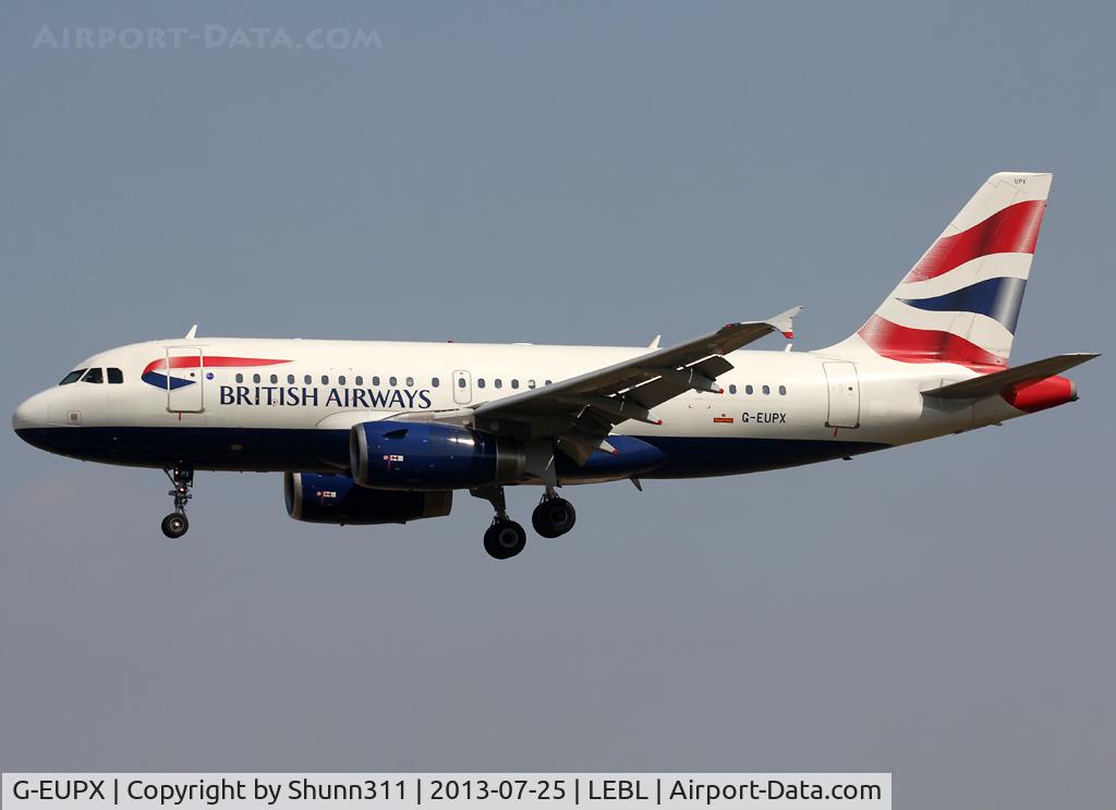G-EUPX, 2001 Airbus A319-131 C/N 1445, Landing rwy 25R