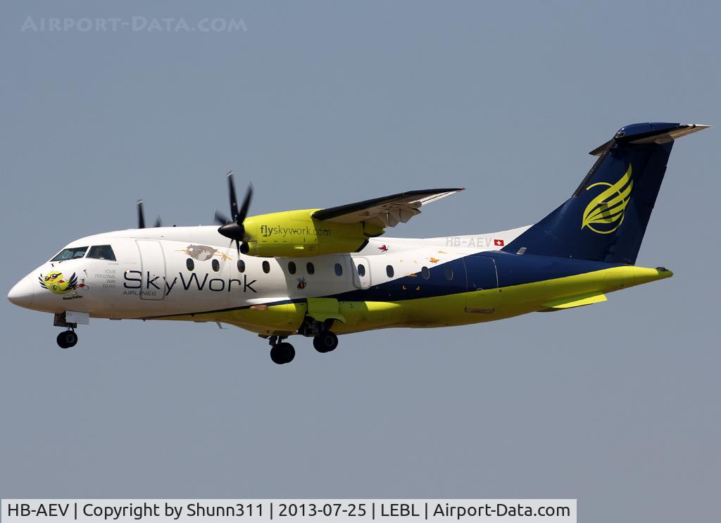 HB-AEV, 1995 Dornier 328-110 C/N 3056, Landing rwy 25R with special markings...