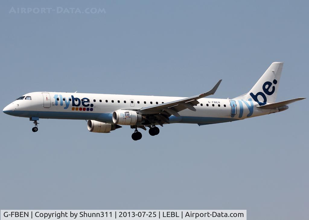 G-FBEN, 2008 Embraer 195LR (ERJ-190-200LR) C/N 19000213, Landing rwy 25R