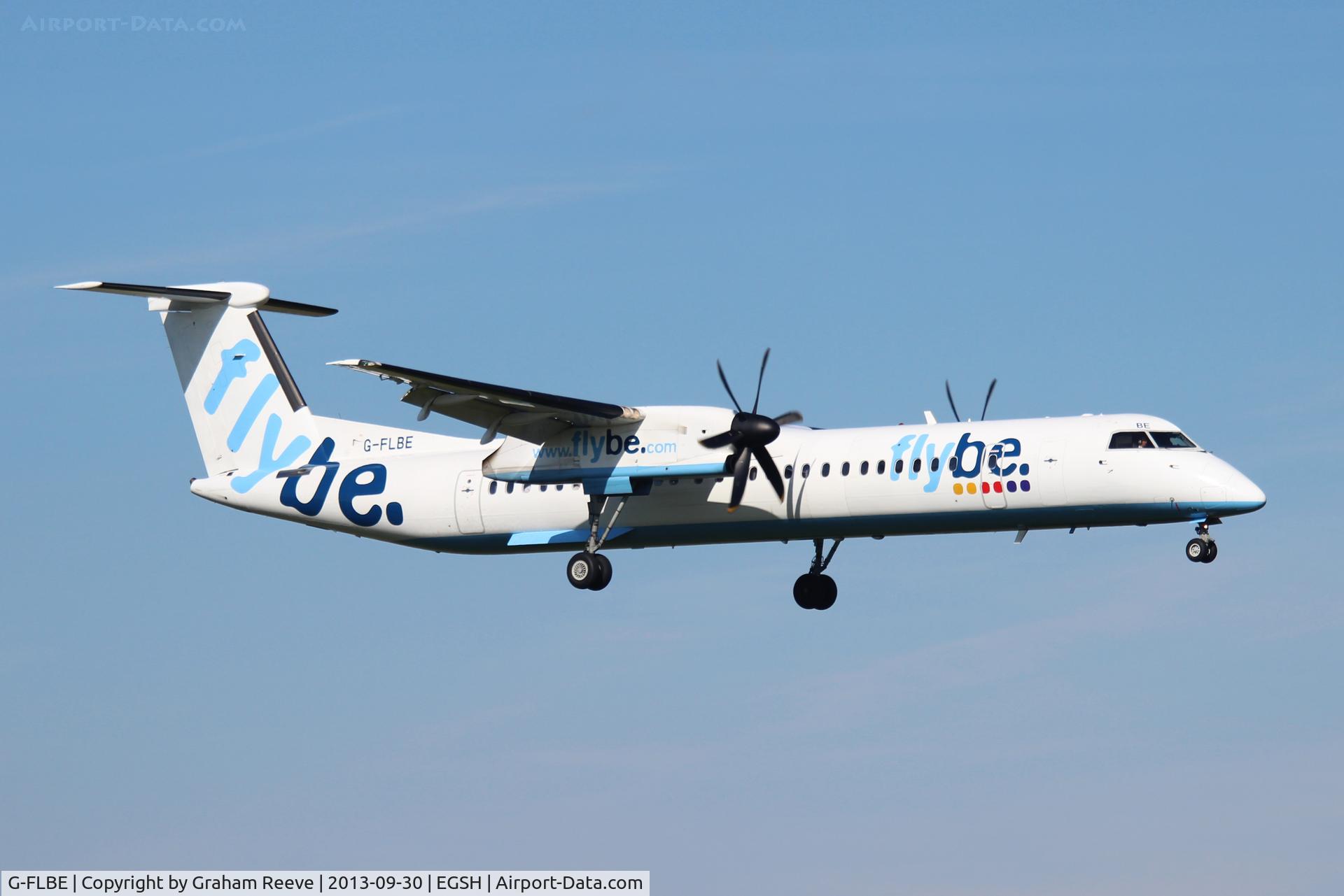 G-FLBE, 2009 De Havilland Canada DHC-8-402Q Dash 8 C/N 4261, About to touch down.