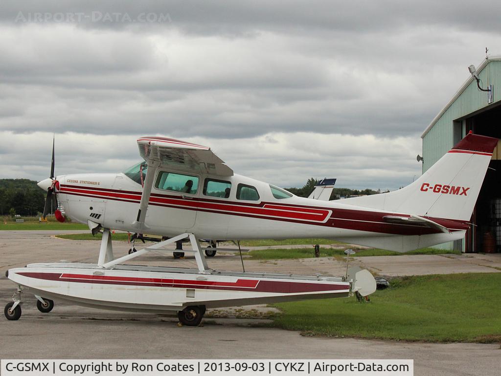 C-GSMX, 1980 Cessna TU206G Turbo Stationair C/N U20605483, 1980 Cessna Stationair 6 on floats, sits outside a hanger at the Buttonville Airport north of Toronto.