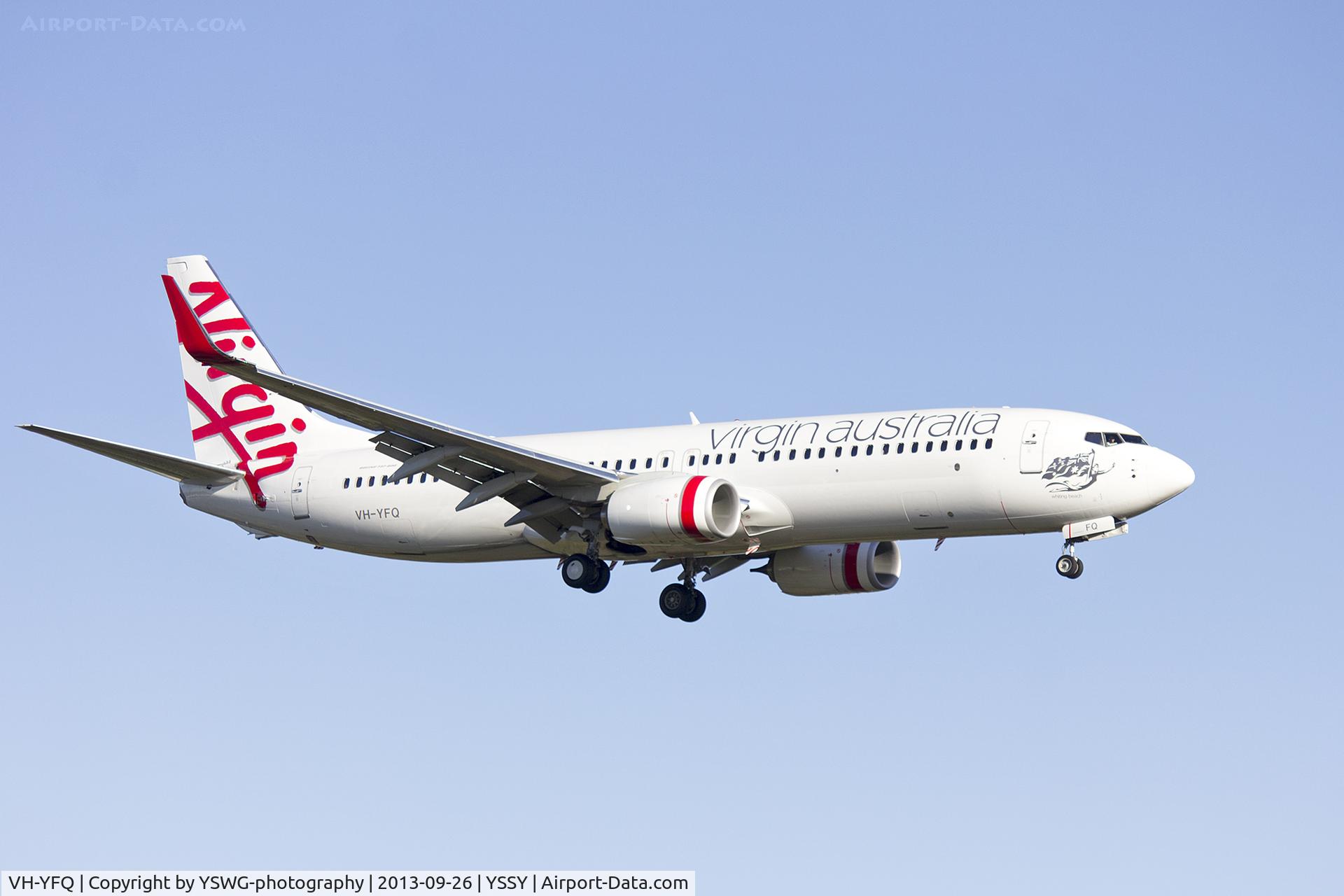 VH-YFQ, 2013 Boeing 737-8FE C/N 41010, Virgin Australia (VH-YFQ) Boeing 737-8FE(WL) on approach to runway 25 at Sydney Airport