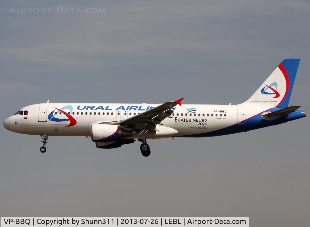 VP-BBQ, 2004 Airbus A320-214 C/N 2278, Landing rwy 25R with additional 'Ekaterinburg WorldExpo 2020 Candidate city' titles