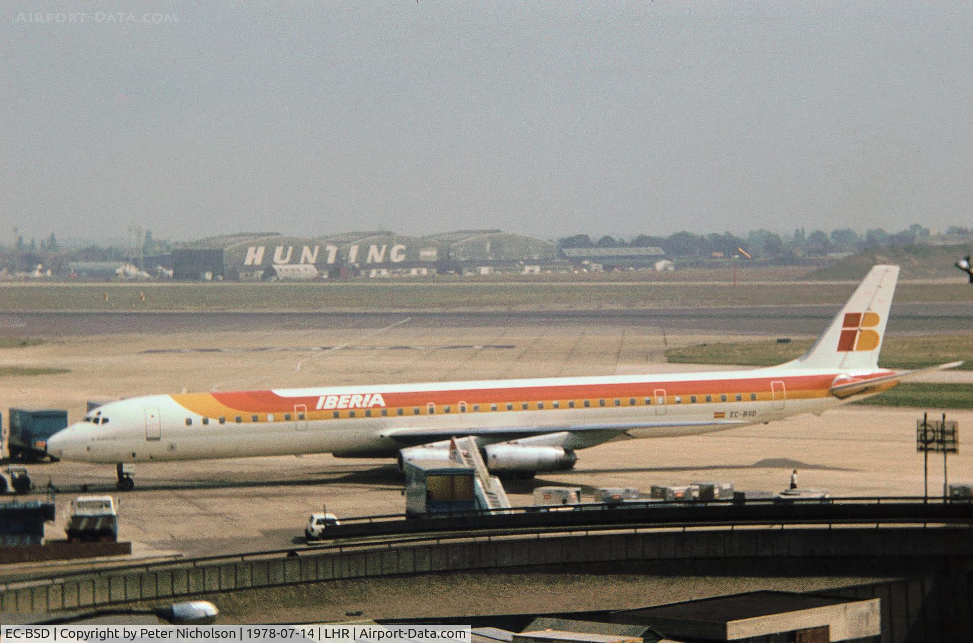 EC-BSD, 1970 Douglas DC-8-63 C/N 46116, DC-8-63 of Iberia seen at Heathrow in the Summer of 1978.