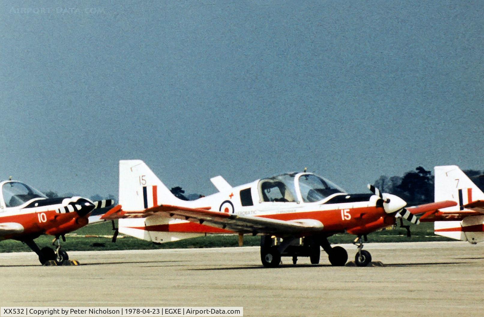 XX532, 1973 Scottish Aviation Bulldog T.1 C/N BH120/218, Bulldog T.1 of the Royal Navy Elementary Flying Training School on display at the 1978 RAF Leeming Airshow.