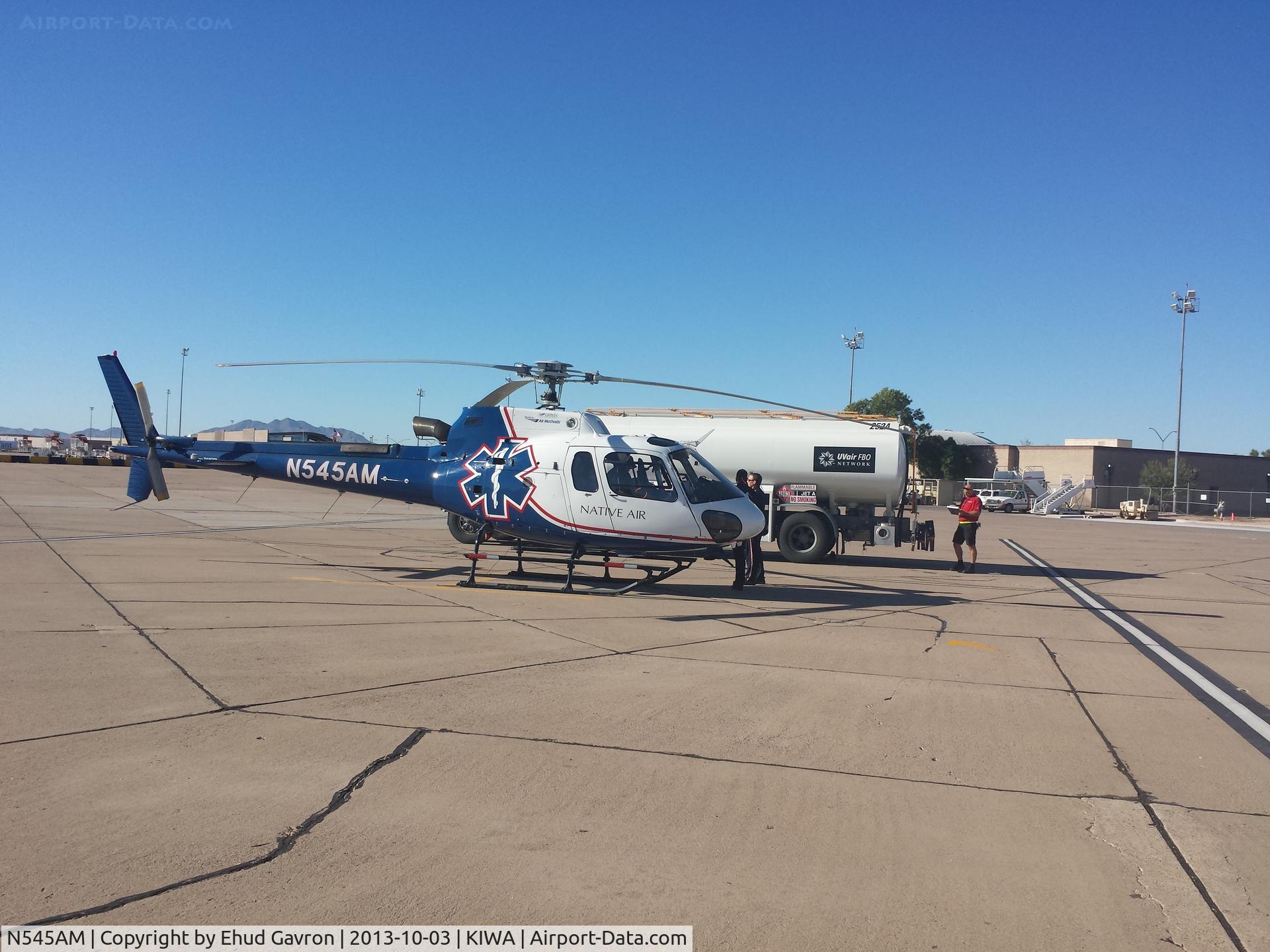 N545AM, 2007 Eurocopter AS-350B-3 Ecureuil Ecureuil C/N 4231, Air Methods helicopters stopping for crew breakfast and some JetA at KIWA.
