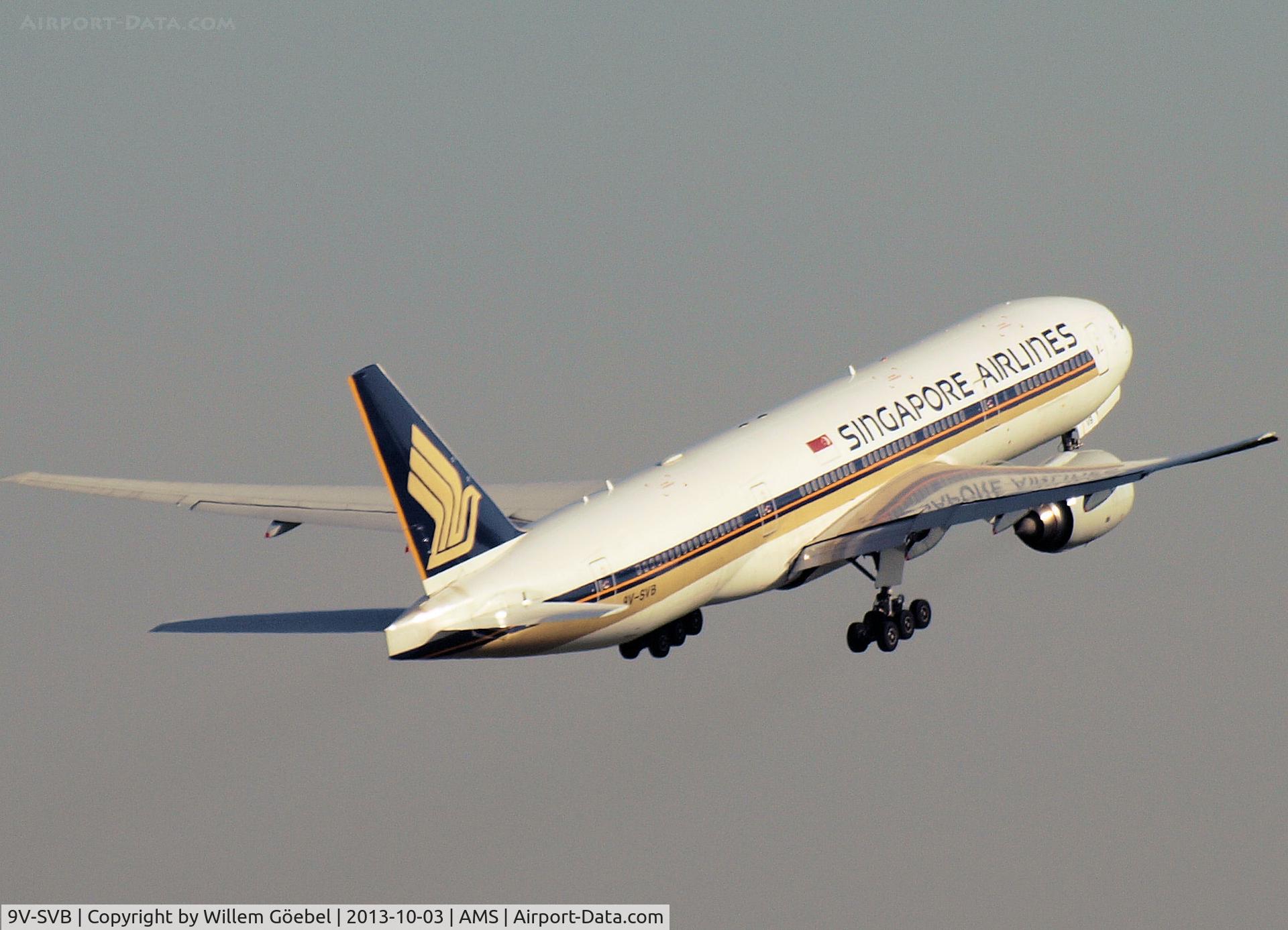 9V-SVB, 2001 Boeing 777-212/ER C/N 28525, Take off from Schiphol Airport of runway 09