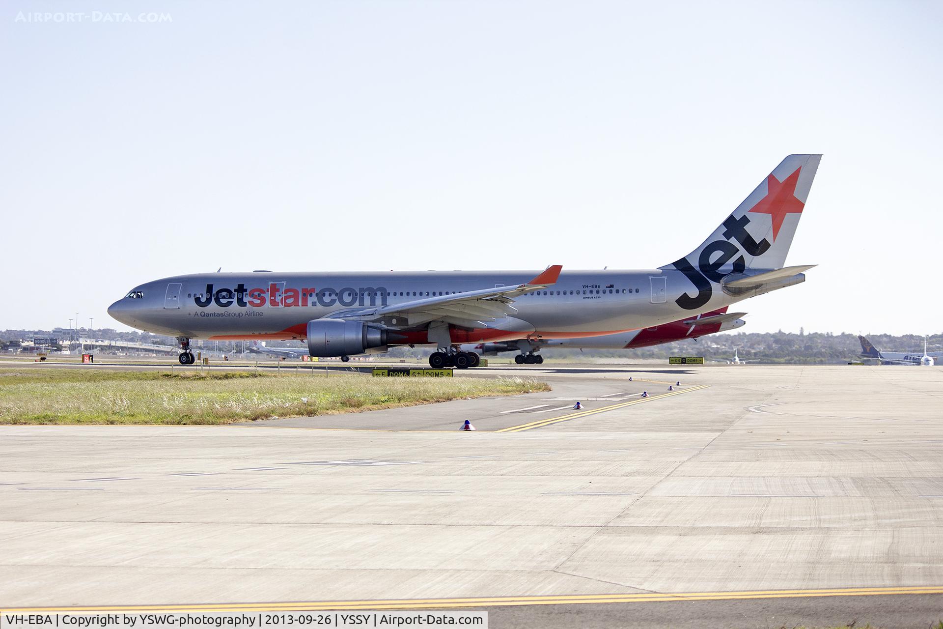VH-EBA, 2002 Airbus A330-201 C/N 0508, Jetstar (VH-EBA) Airbus A330-200 waiting at Echo holding point at Sydney Airport.