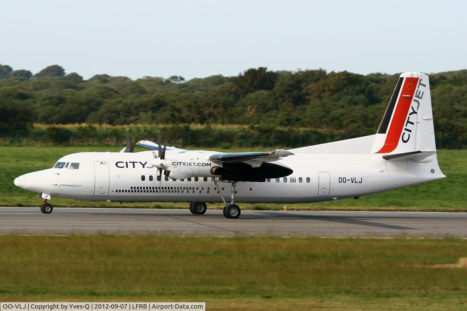 OO-VLJ, 1987 Fokker 50 C/N 20105, Fokker 50, Taxiing to holding point Rwy 07R, Brest-Bretagne Airport (LFRB-BES)