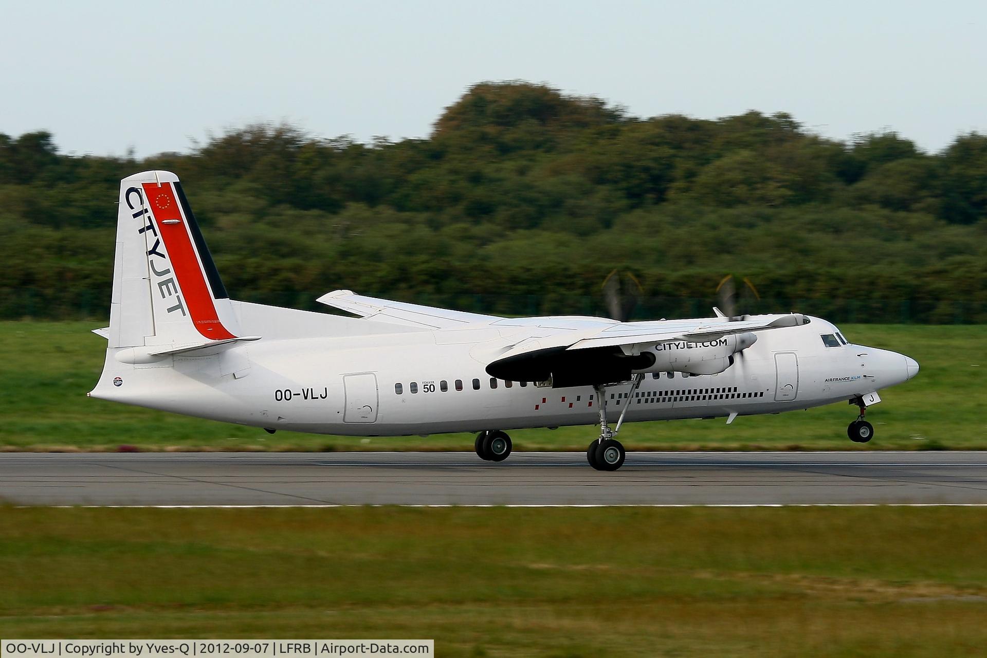 OO-VLJ, 1987 Fokker 50 C/N 20105, Fokker 50, Take off rwy 07R, Brest-Bretagne Airport (LFRB-BES)