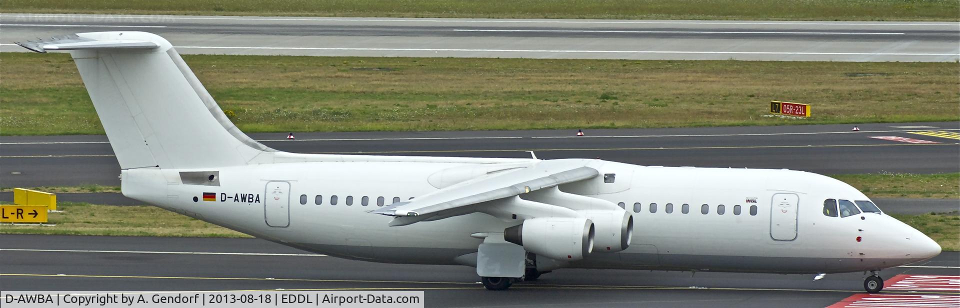 D-AWBA, 1989 British Aerospace BAe.146-300 C/N E3134, WDL Flugdienst (all white), seen here on the taxiway at Düsseldorf Int´l(EDDL)