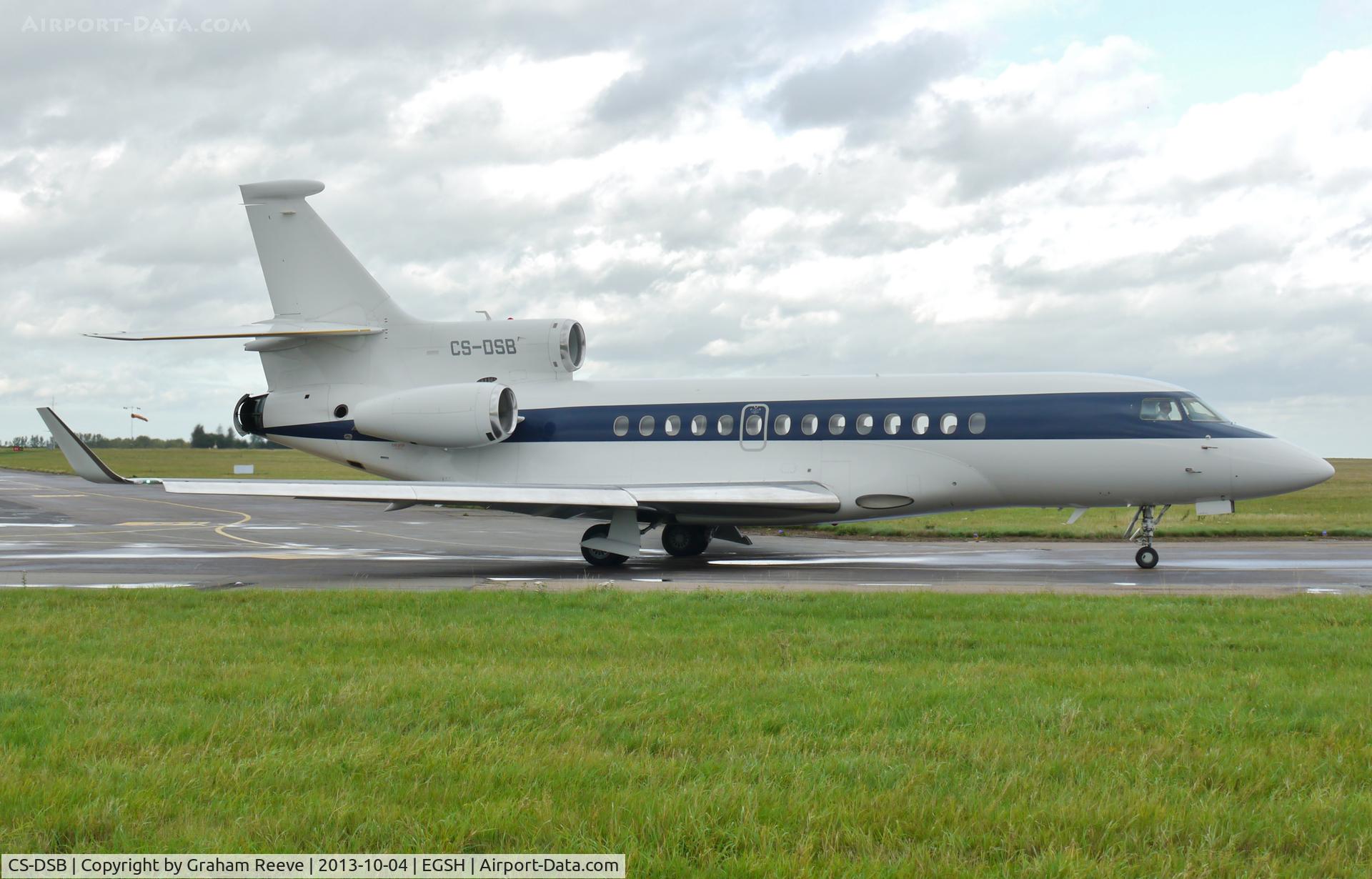 CS-DSB, 2008 Dassault Falcon 7X C/N 43, Departing from Norwich.