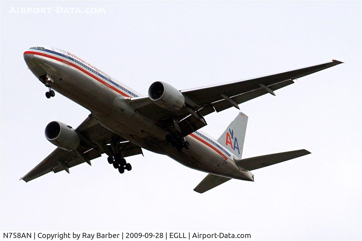 N758AN, 2001 Boeing 777-223 C/N 32637, Boeing 777-223ER [32637] (American Airlines) Home~G 28/09/2009. On approach 27R