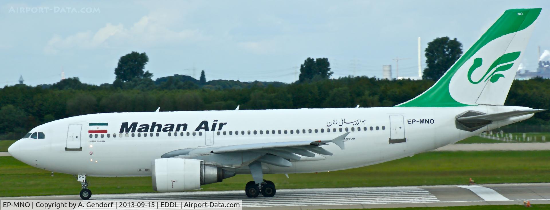 EP-MNO, 1991 Airbus A310-308 C/N 595, Mahan Air, is waiting for take off clearence at Düsseldorf Int´l(EDDL)