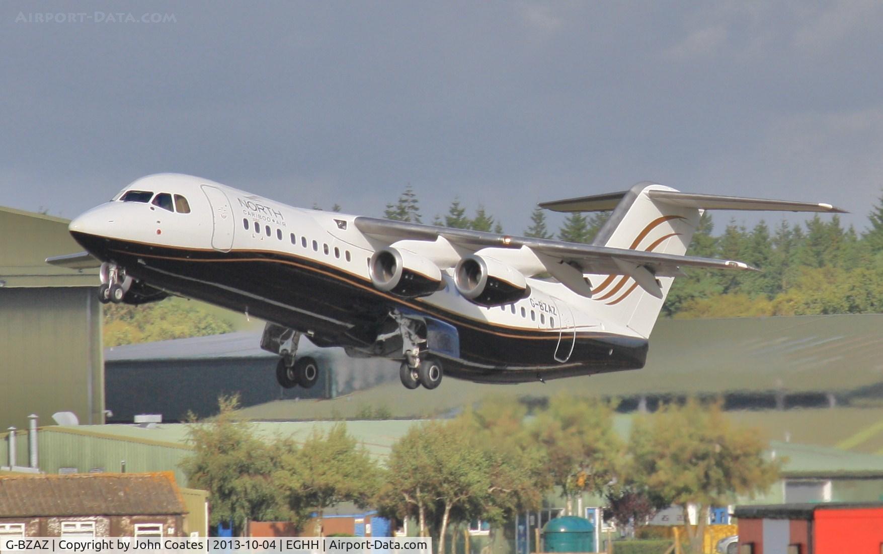 G-BZAZ, 2000 British Aerospace Avro 146-RJ100 C/N E3369, Departs after respray to North Cariboo Air livery.
Next reg C-GSUI under sticker