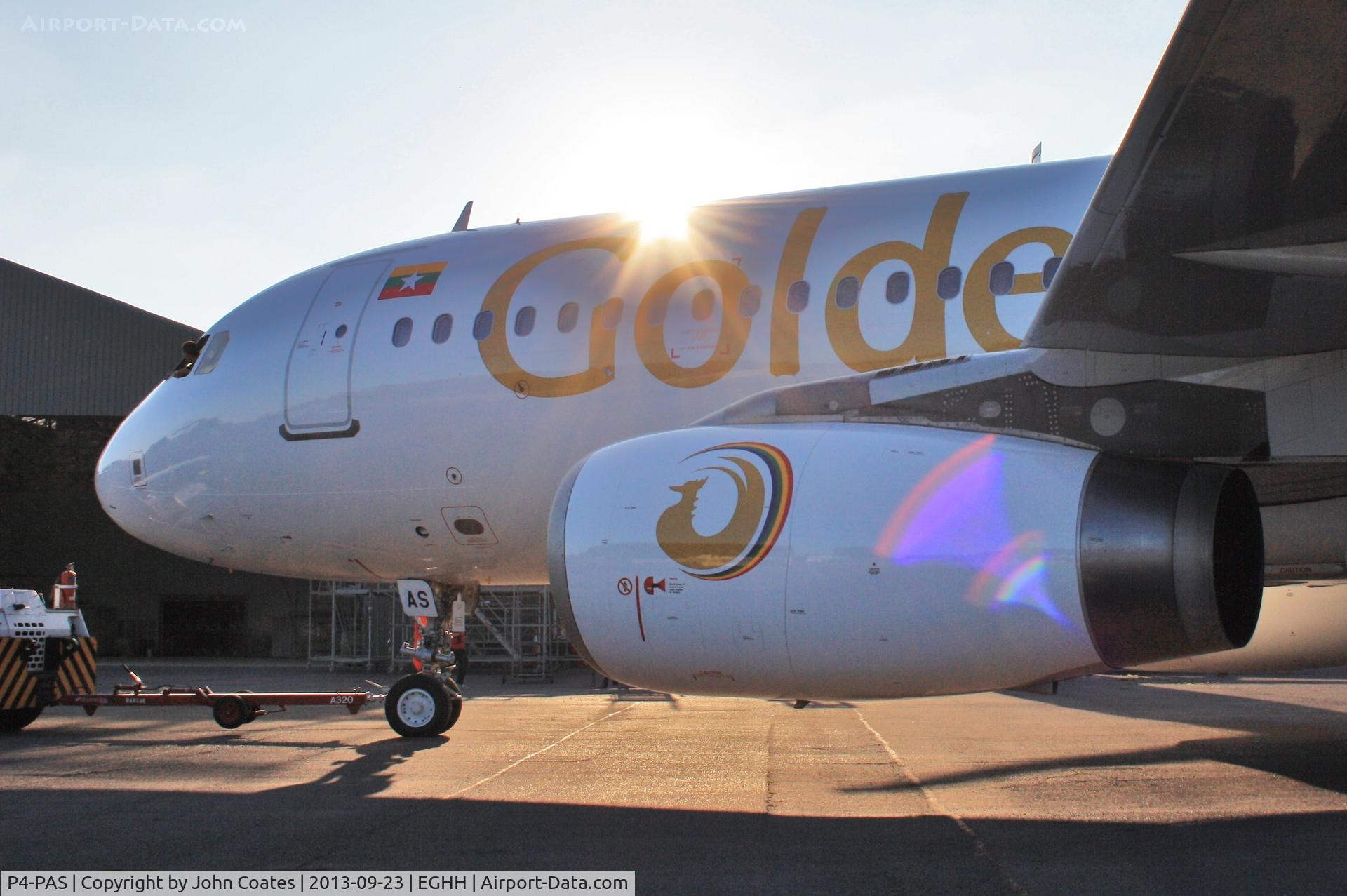 P4-PAS, 2004 Airbus A320-232 C/N 2128, Freshly painted..exits sprayshop into setting sun!