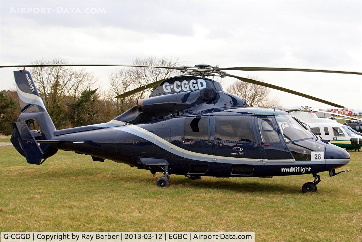G-CGGD, 1991 Aerospatiale AS-365N-2 Dauphin C/N 6435, Aerospatiale SA.365N2 Dauphin [6435] (Multiflight) Cheltenham Racecourse~G 12/03/2013. Now with Multiflight titles on the nose.