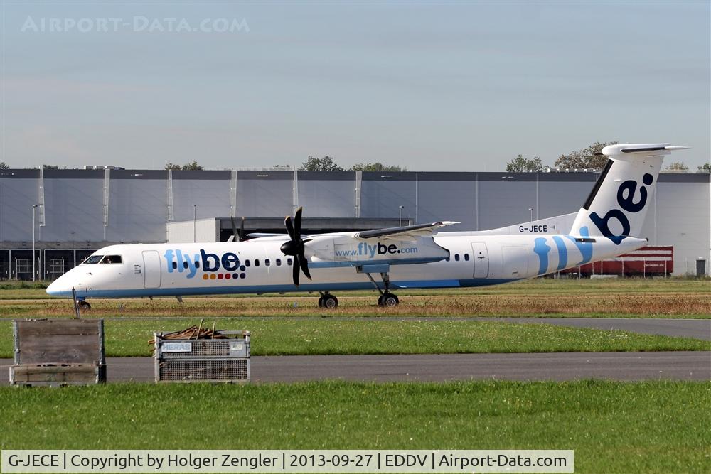 G-JECE, 2004 De Havilland Canada DHC-8-402Q Dash 8 C/N 4094, Arrival from SOU on taxi to apron......