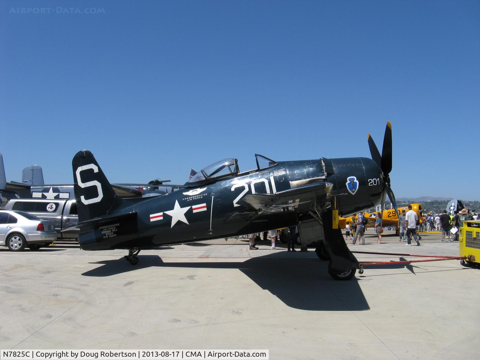 N7825C, 1948 Grumman F8F-2 (G58) Bearcat C/N D.1227, 1949 Grumman F8F-2 BEARCAT, P&W R-2800-34 2,100 Hp. NOTE: This aircraft is a 1949, not 1948. On tug to flight line.