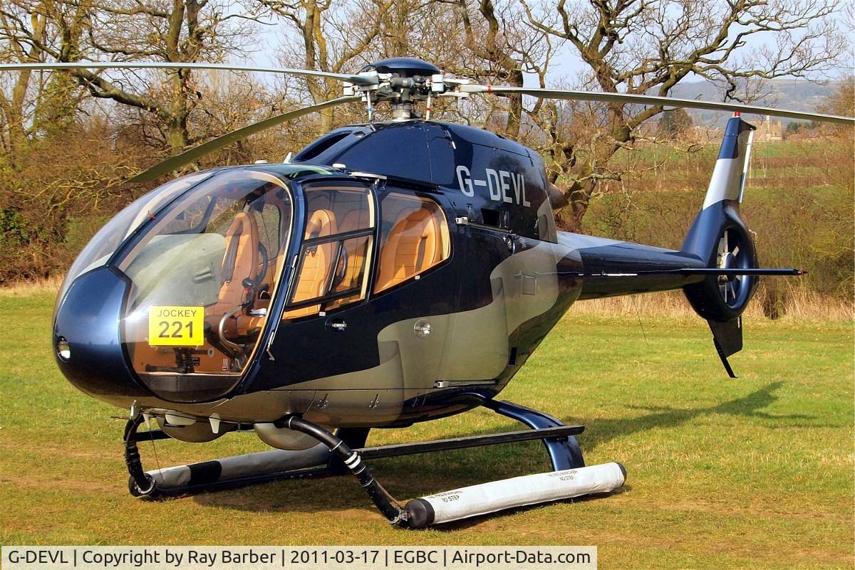 G-DEVL, 2001 Eurocopter EC-120B Colibri C/N 1273, Eurocopter EC.120B Colibri [1273] Cheltenham Racecourse~G 17/03/2011. Giving a closer view of the 5 seats and plush interior