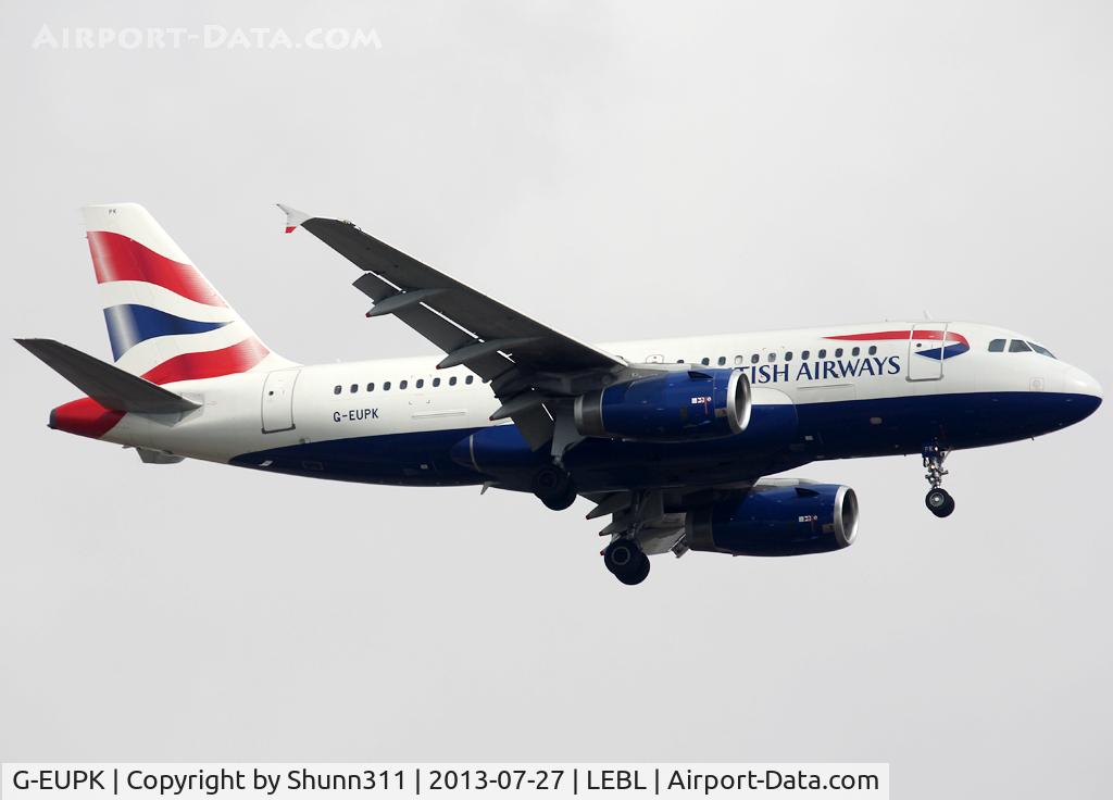 G-EUPK, 2000 Airbus A319-131 C/N 1236, Landing rwy 07L