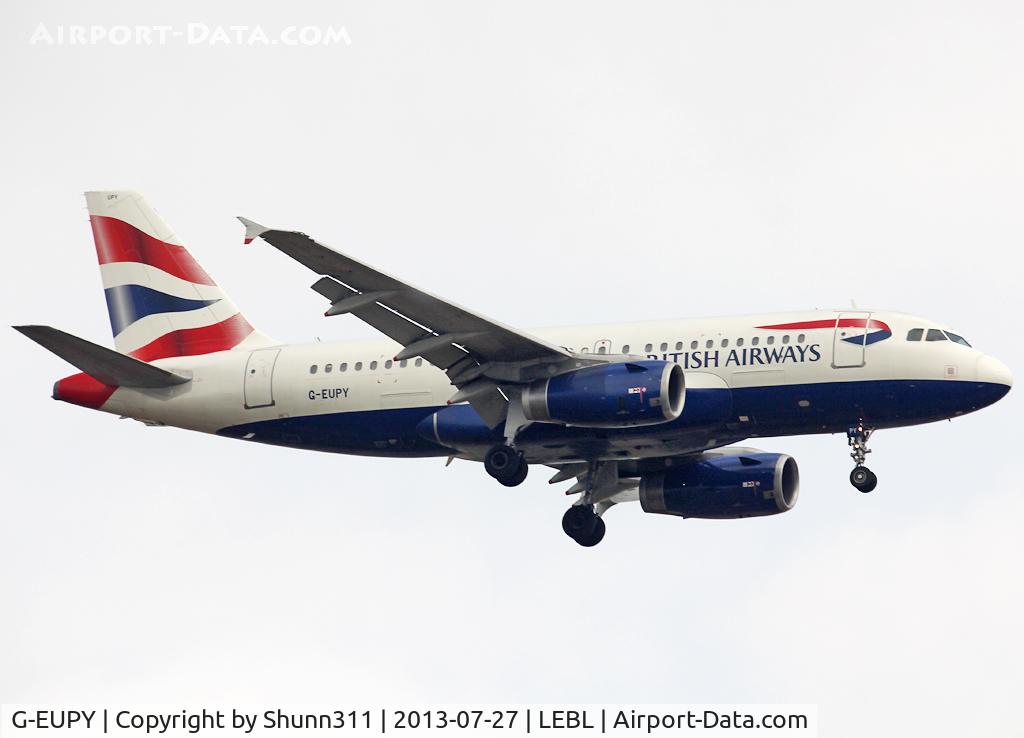 G-EUPY, 2001 Airbus A319-131 C/N 1466, Landing rwy 07L