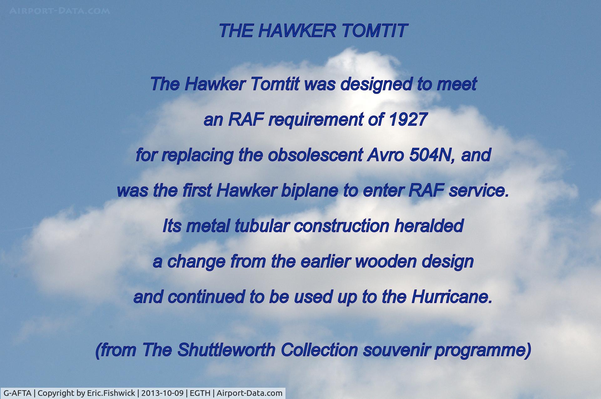G-AFTA, 1931 Hawker Tomtit Mk1 C/N 30380, Commentary
