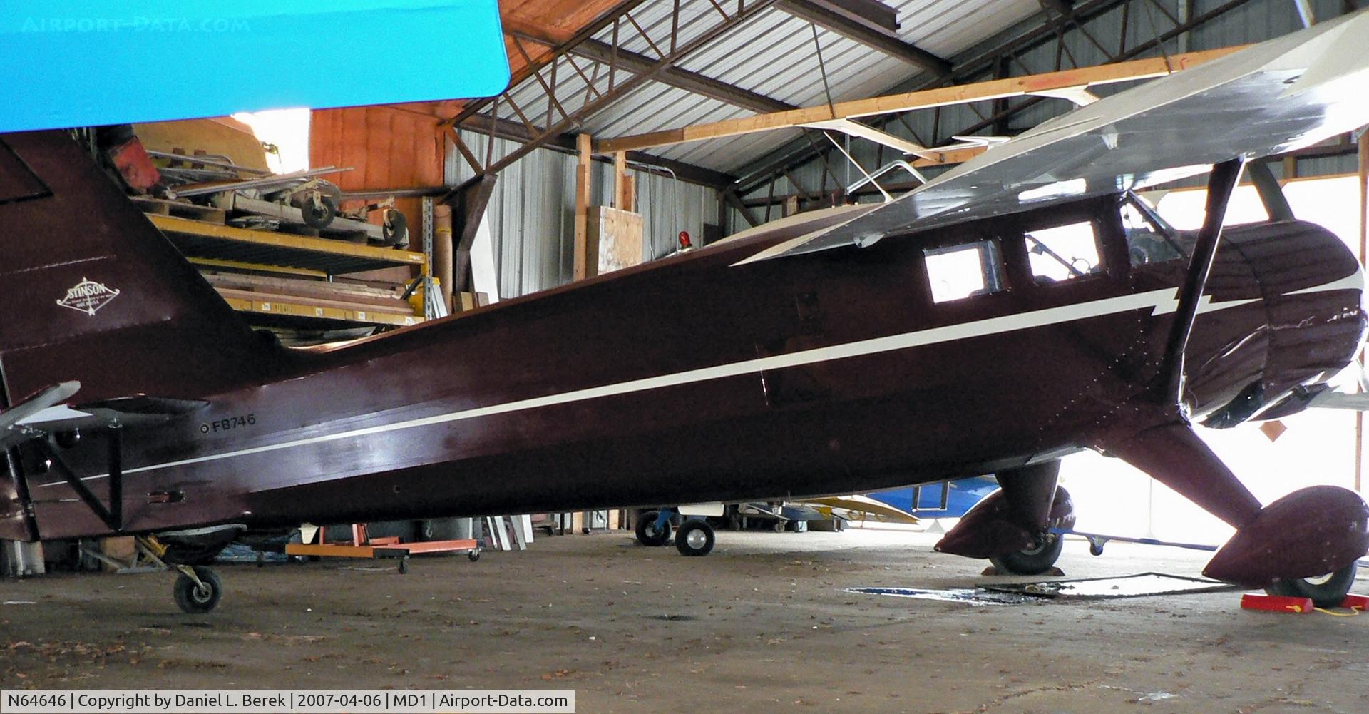 N64646, 1943 Stinson V77 Reliant C/N 1492, Beautiful Stinson Reliant at the Massey Air Museum.  Previous registration FB746.