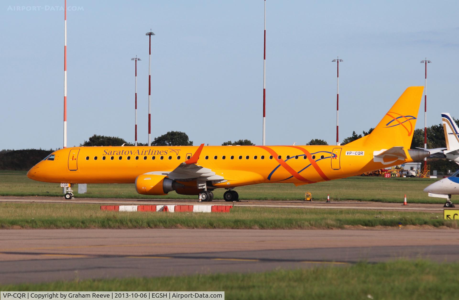 VP-CQR, 2008 Embraer 195LR (ERJ-190-200LR) C/N 19000169, Parked at Norwich.