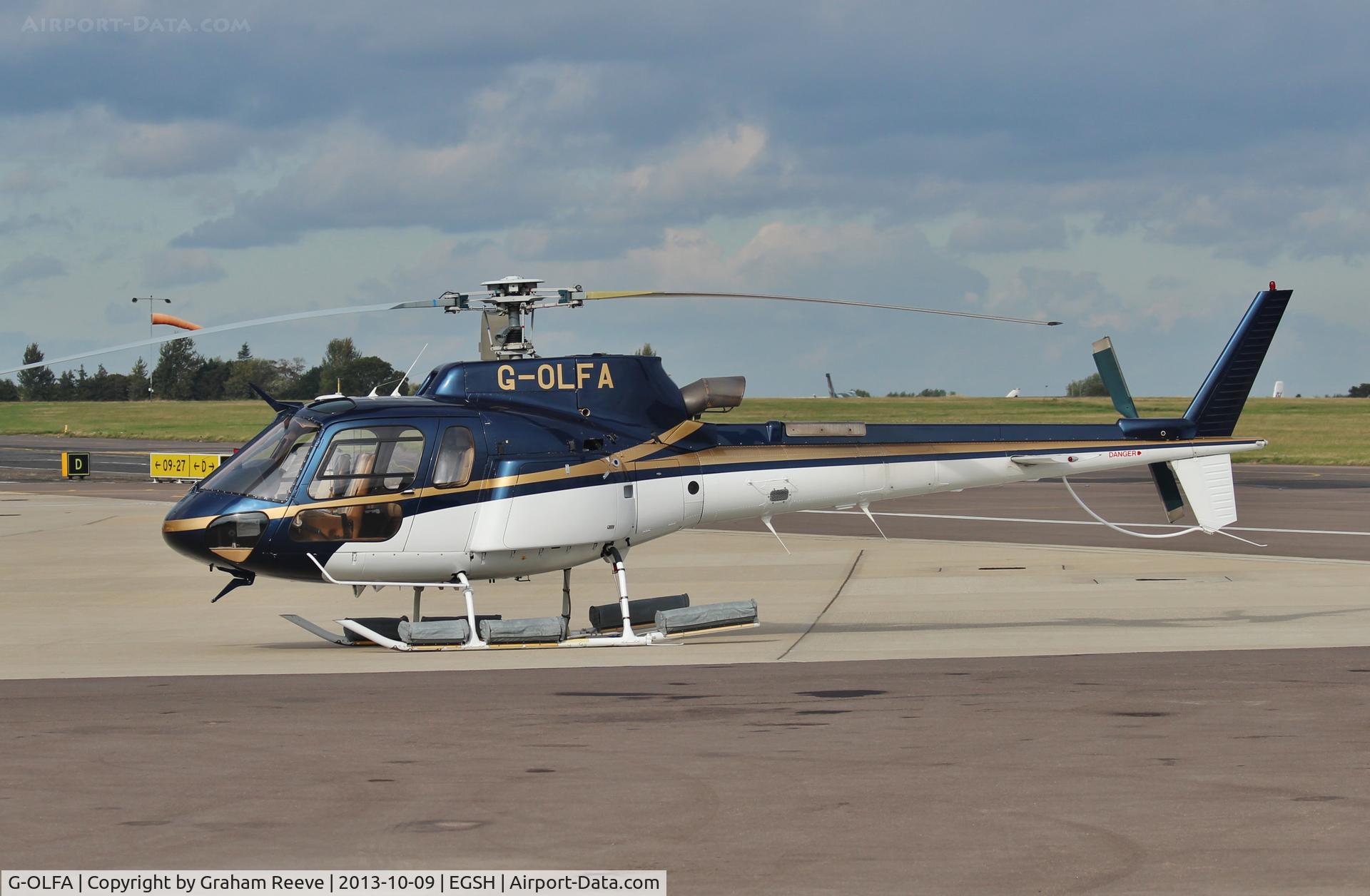 G-OLFA, 1998 Eurocopter AS-350B-3 Ecureuil Ecureuil C/N 3108, Parked at Norwich.