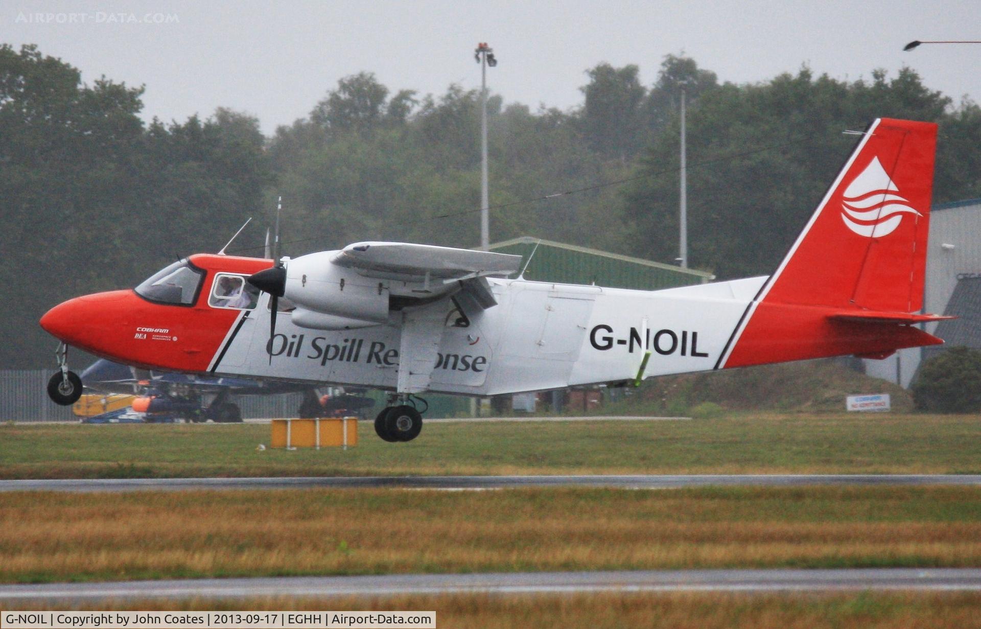 G-NOIL, 1973 Britten-Norman BN-2A-26 Islander C/N 334, Touching down on visit to meet the Oil Spill Fleet