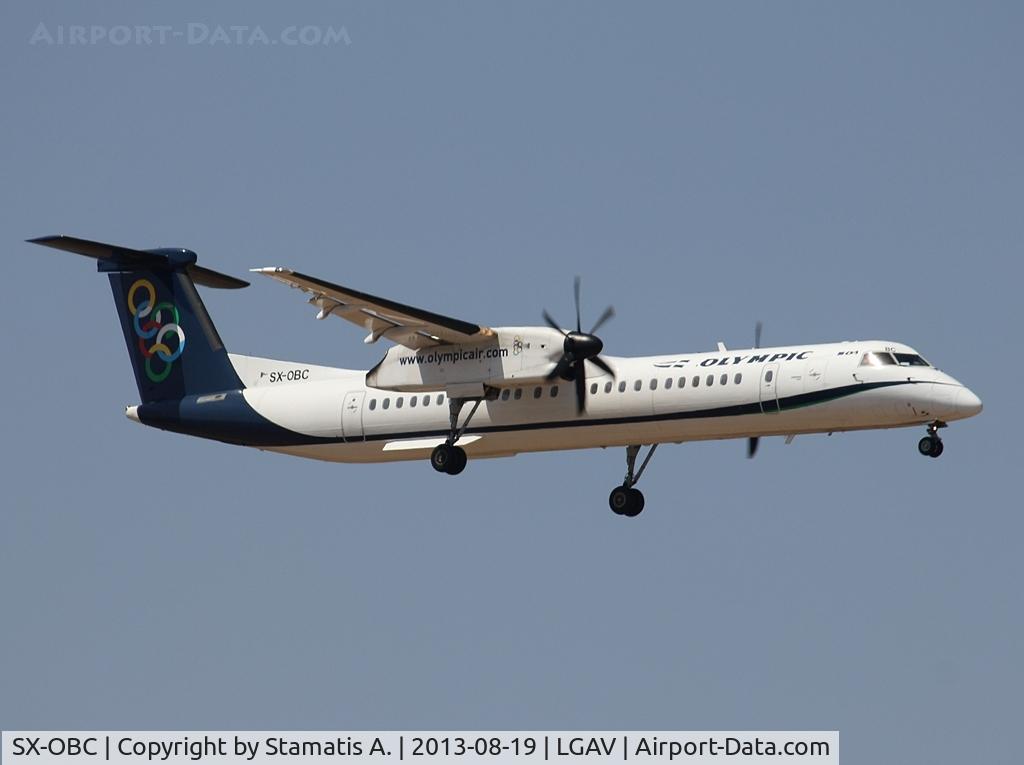 SX-OBC, 2009 De Havilland Canada DHC-8-402Q Dash 8 C/N 4276, Landing on 03L @ LGAV 19/8/2013