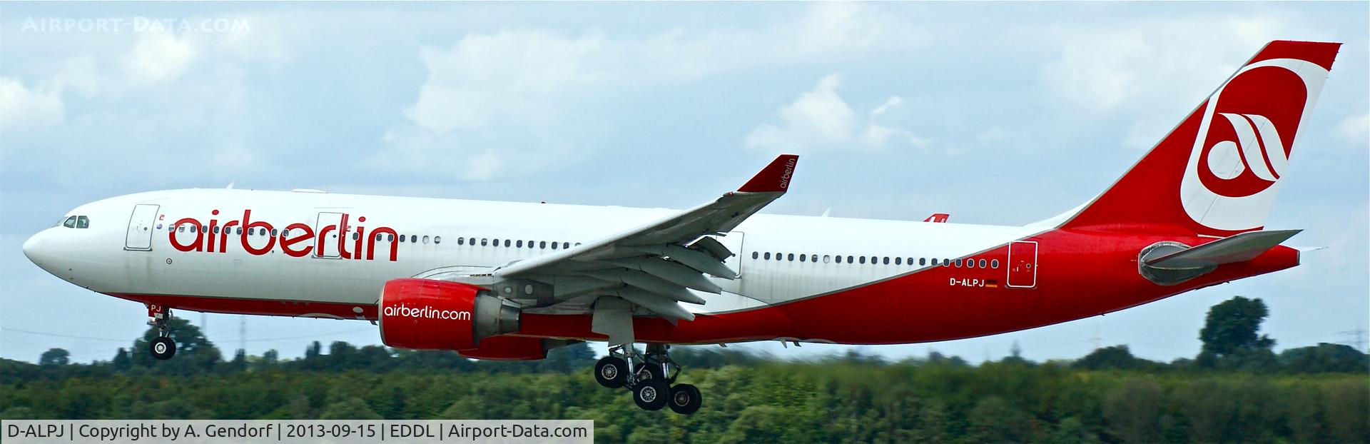 D-ALPJ, 2008 Airbus A330-223 C/N 0911, Air Berlin, seen here landing at Düsseldorf Int´l(EDDL), completing the flight from New York / JFK(KJFK)