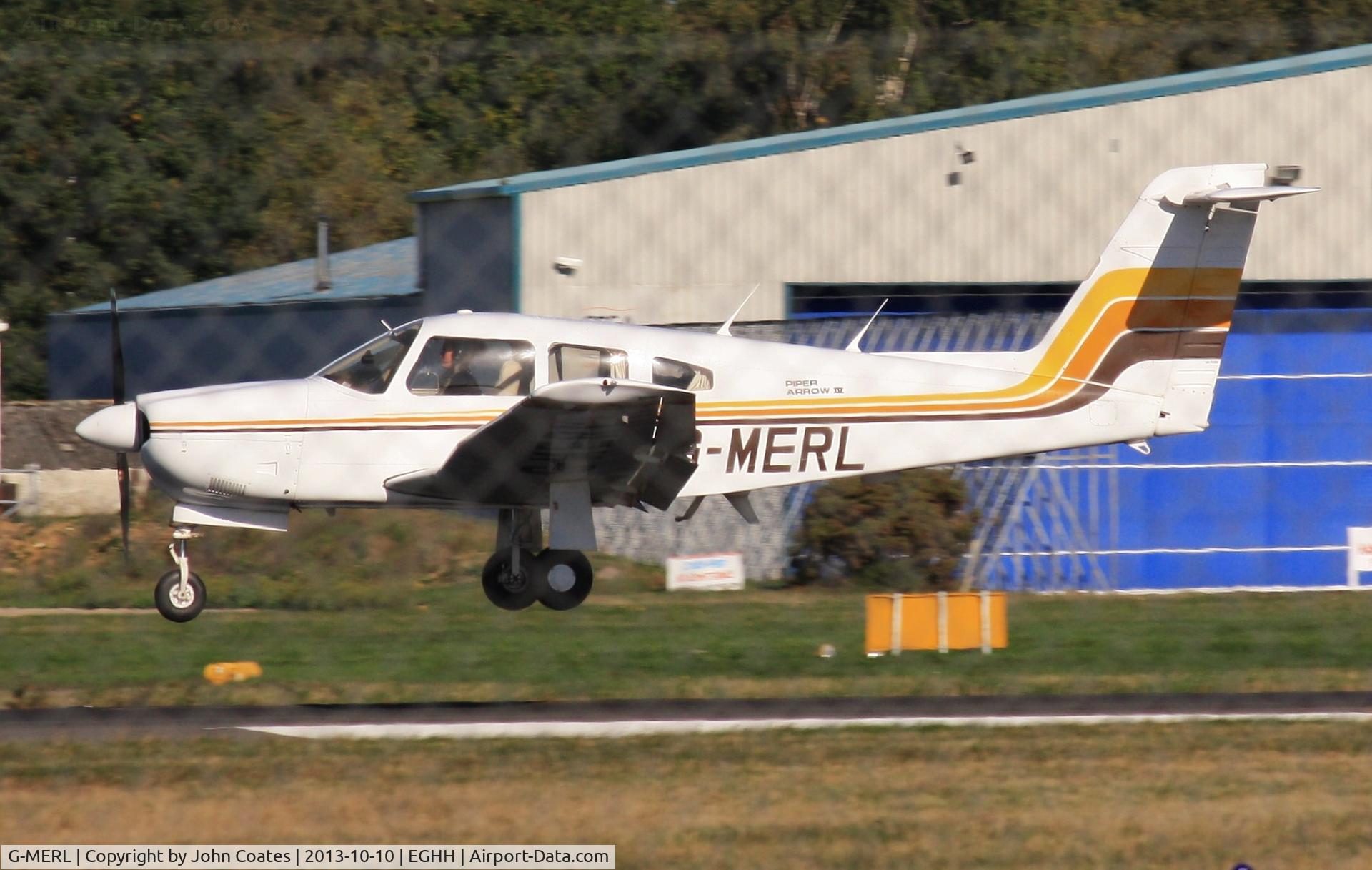 G-MERL, 1979 Piper PA-28RT-201 Arrow IV C/N 28R-7918036, About to land on 26