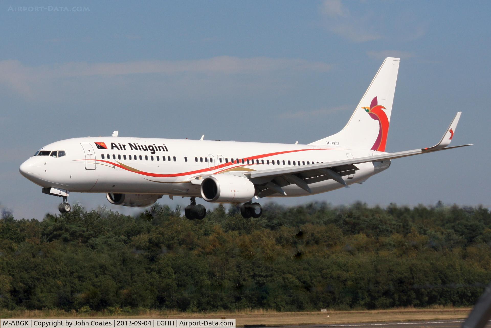 M-ABGK, 2005 Boeing 737-8BK C/N 33024, Low pass during air test from Lasham. Becomes P2-PXE