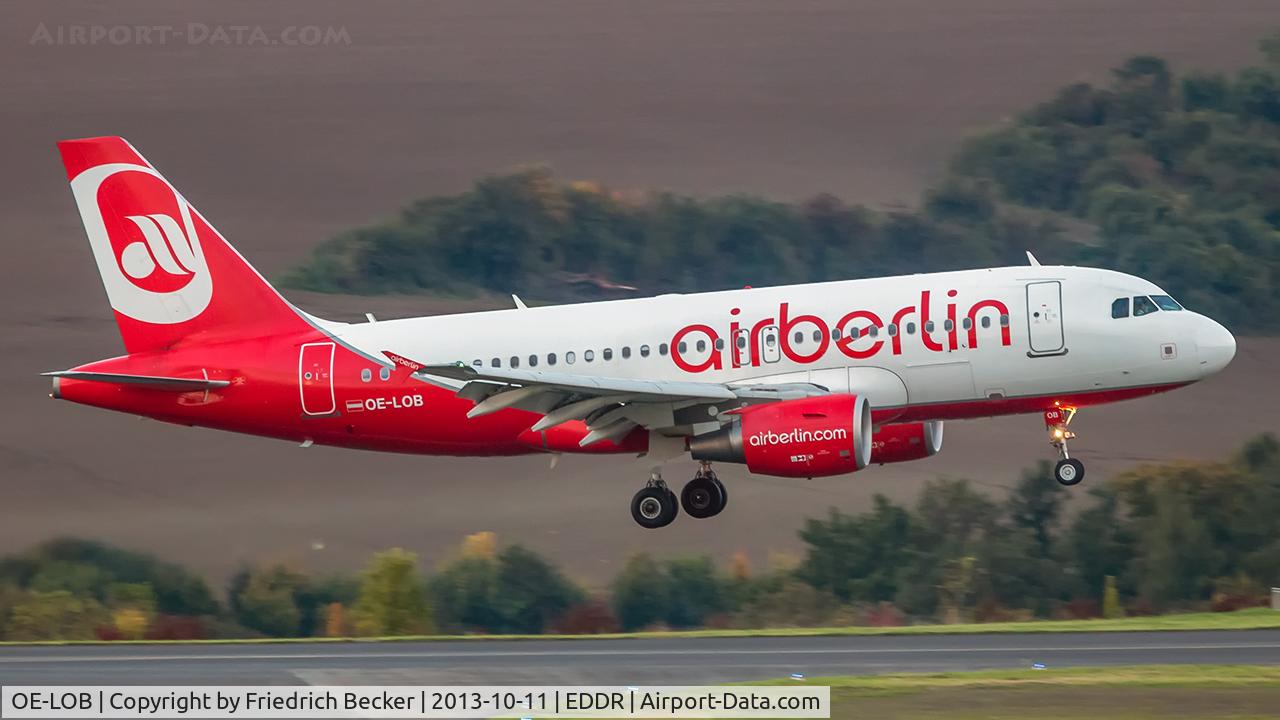 OE-LOB, 2008 Airbus A319-112 C/N 3447, on final after a flight from Tegel