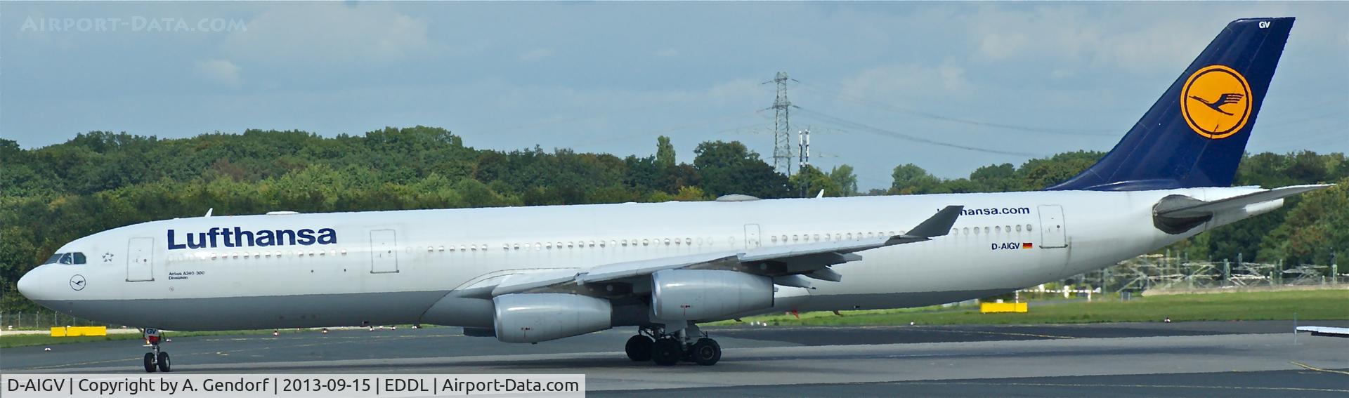 D-AIGV, 2000 Airbus A340-313X C/N 325, Lufthansa, seen here on RWY 23L at Düsseldorf Int´l(EDDL), shortly before take off for Chicago O´Hare(KORD)