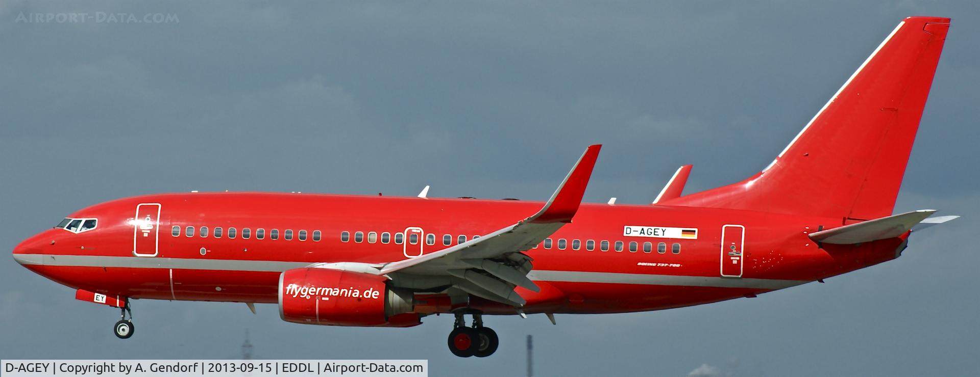 D-AGEY, 1998 Boeing 737-73S C/N 29076, Germania (Sterling Air cs.), seen here on short finals at Düsseldorf Int´l(EDDL)