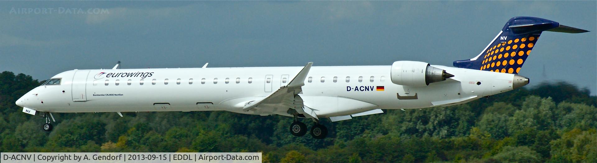 D-ACNV, 2011 Bombardier CRJ-900LR (CL-600-2D24) C/N 15268, Eurowings (Lufthansa Regional cs.), is landing on RWY 23L at Düsseldorf Int´l(EDDL)