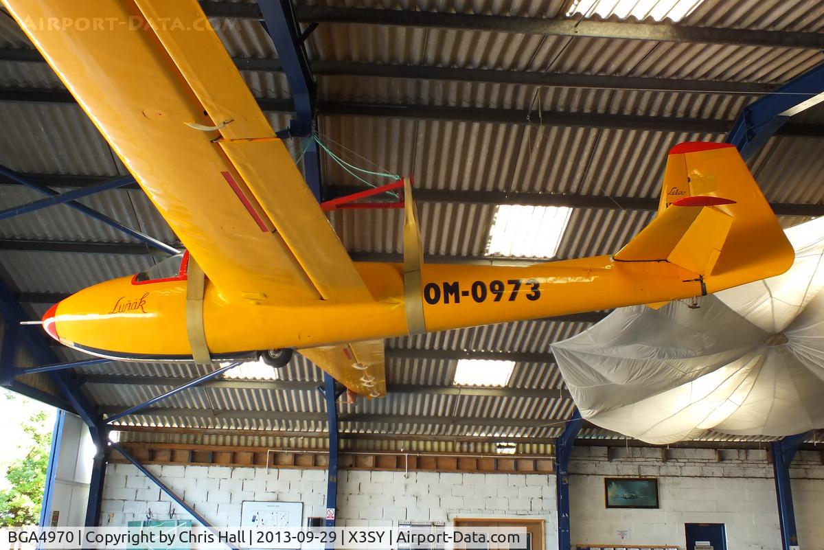 BGA4970, 2000 Letov LF-107 Lunak C/N 22, in the main hangar at Saltby airfield
