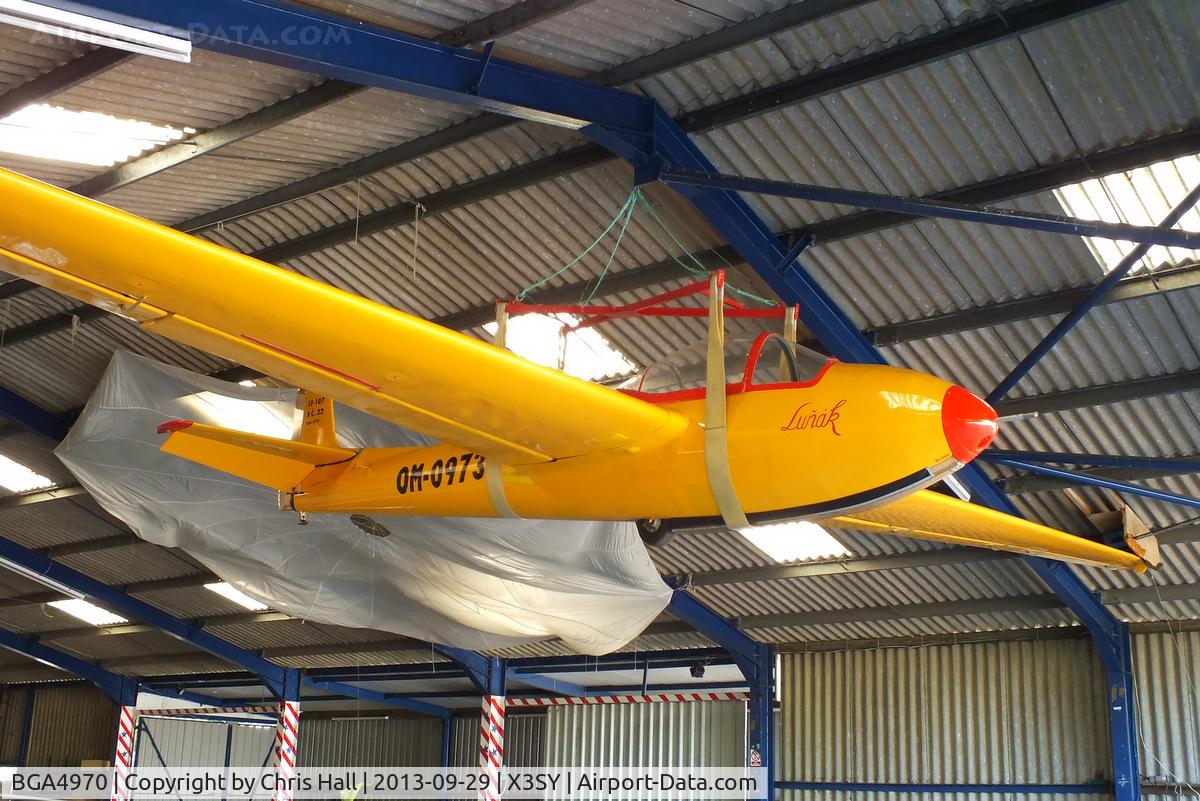 BGA4970, 2000 Letov LF-107 Lunak C/N 22, in the main hangar at Saltby airfield