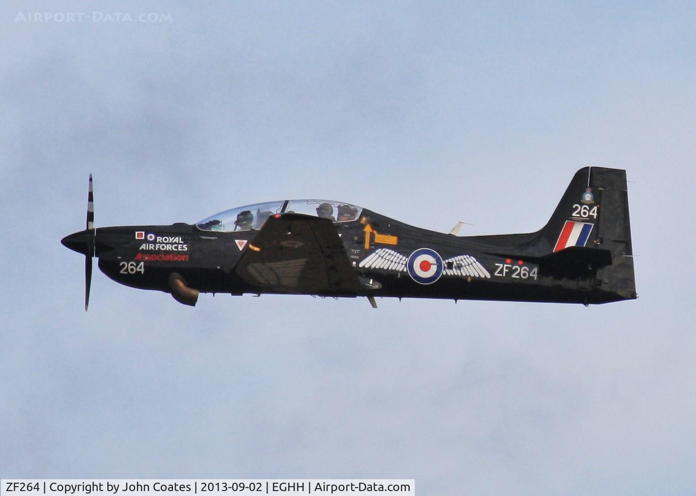 ZF264, 1990 Short S-312 Tucano T1 C/N S053/T48, Special 2013 Display logos, departing after Bournemouth Air Festival.