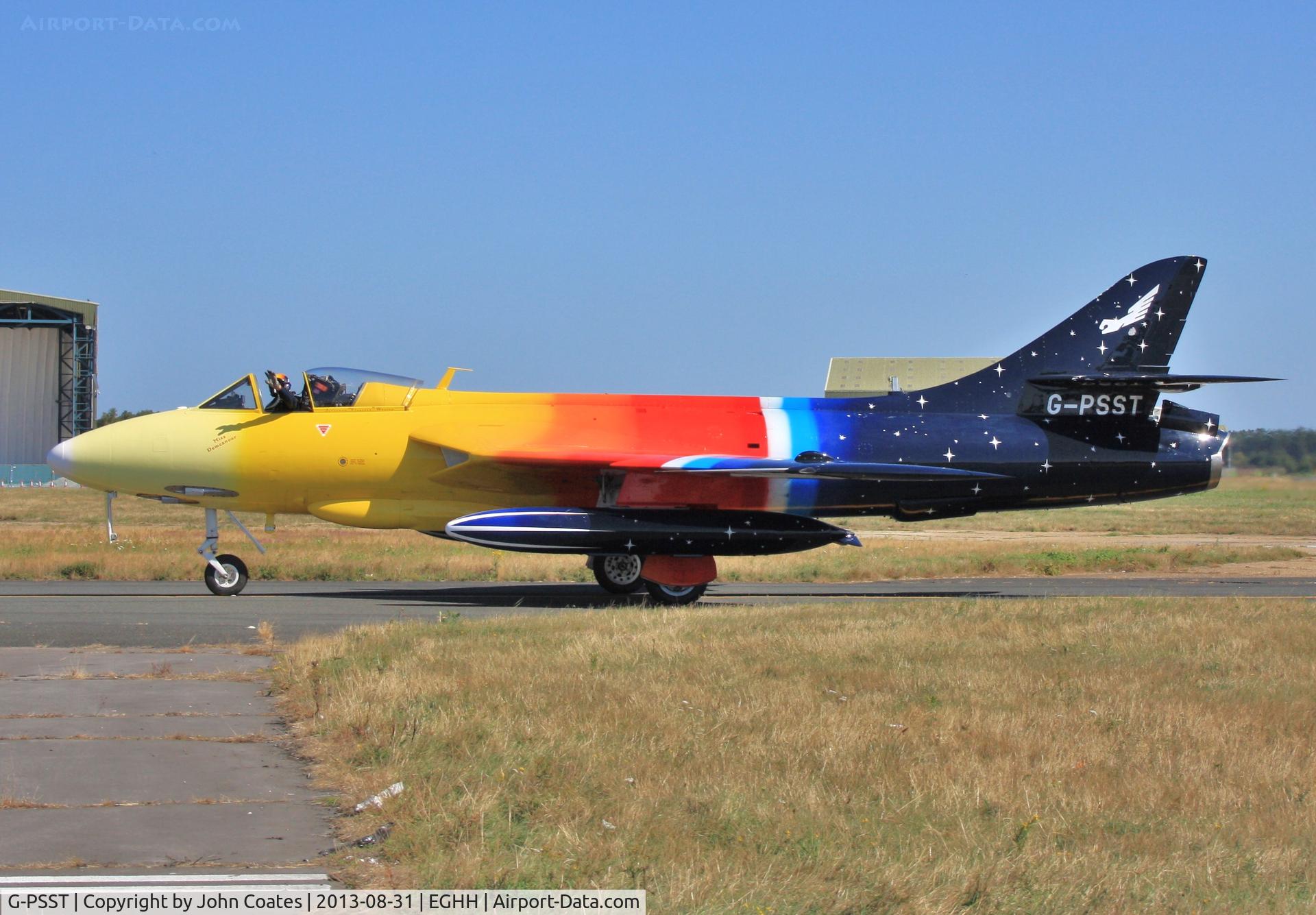 G-PSST, 1959 Hawker Hunter F.58A C/N HABL-003115, Cheery wave taxiing back after performing at Bournemouth Air Festival